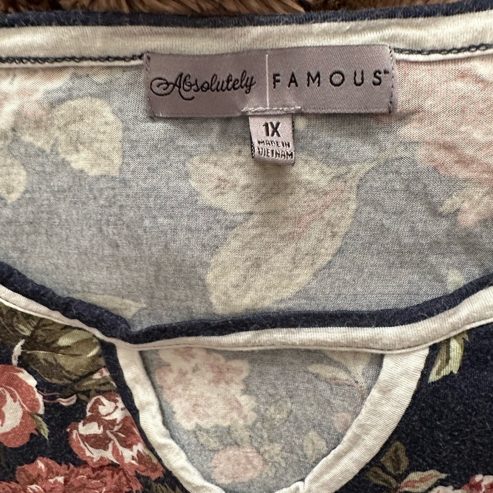 Absolutely Famous Navy Floral and Striped Long Sleeve Tee - Picture 4 of 6